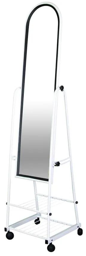 Vekrakis Καθρέπτης Δαπέδου Τροχήλατος Μεταλλικός με Ράφια Λευκός 161x51x42,5 cm