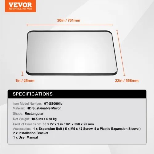 VEVOR Square Wall Mounted Mirror 22&quot; x 30&quot; Mirror with Aluminium Alloy Frame