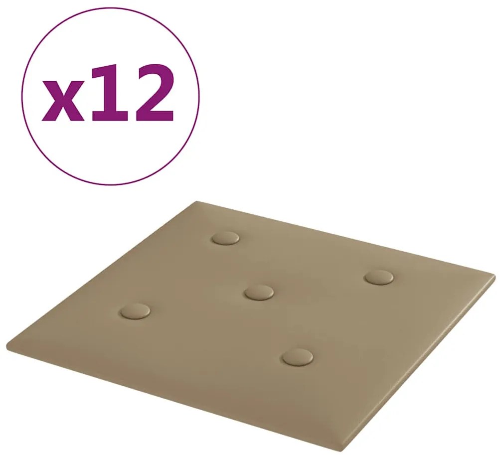 vidaXL Πάνελ Τοίχου 12 τεμ. Καπουτσίνο 30 x 30 εκ. 1,08 μ² Συνθ. Δέρμα