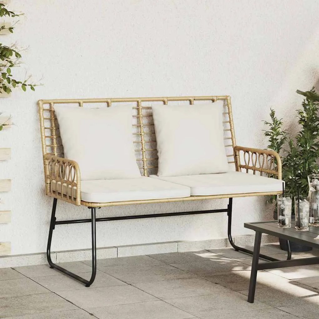 vidaXL Παγκάκι κήπου Καφέ και Κρέμα Πολυ rattan, ατσάλι