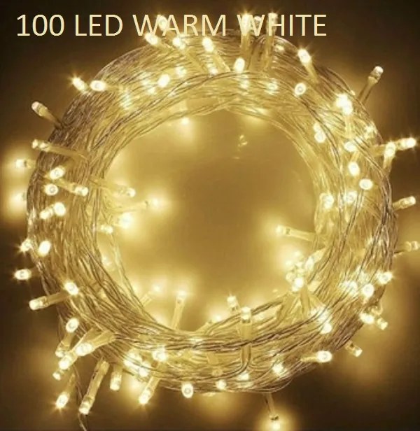 100 Χριστουγεννιάτικα φωτάκια LED σε διάφανο καλώδιο θερμό λευκό 17271-31 OEM