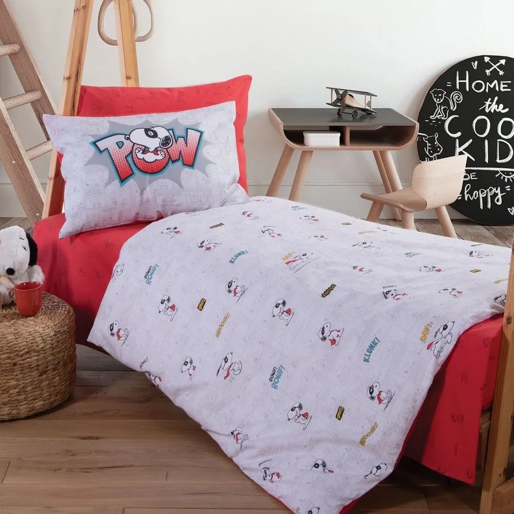 Σεντόνια Παιδικά Snoopy Mask Hero (Σετ 3τμχ) Grey/Red Nef-Nef Single 170x260cm 100% Βαμβάκι