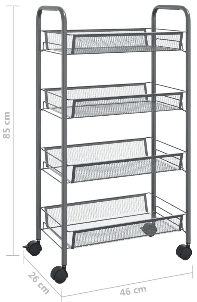 vidaXL Τρόλεϊ Κουζίνας 4 Επιπέδων Γκρι 46 x 26 x 85 εκ. Σιδερένιο
