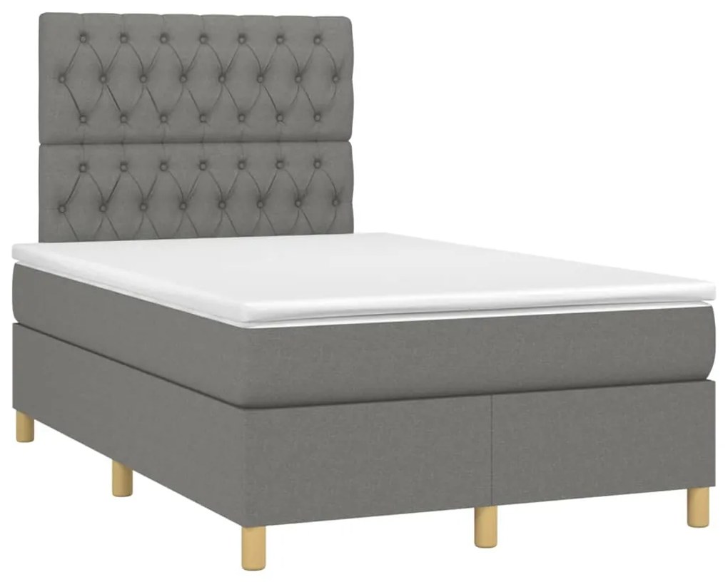 vidaXL Κρεβάτι Boxspring με Στρώμα &amp; LED Σκ.Γκρι 120x200 εκ Υφασμάτινο
