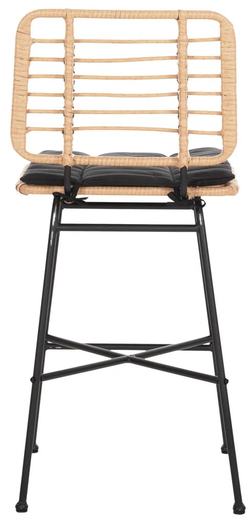 Σκαμπό Μπαρ ALLEGRA C5709.11 Μεταλλικό Μεσαίου Ύψους με Μπεζ Wicker &amp; Μαύρο Μαξιλάρι 46x46x99Υεκ 46x46x99 εκ.