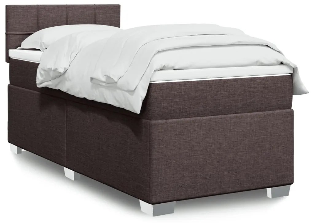 vidaXL Κρεβάτι Boxspring με Στρώμα Σκούρο Καφέ 90x200 εκ. Υφασμάτινο