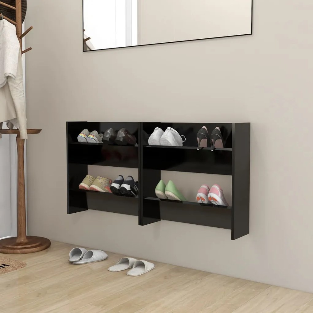 vidaXL Παπουτσοθήκες Τοίχου 2 τεμ. Μαύρο 60x18x60 εκ. από Μοριοσανίδα