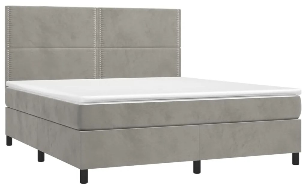 Κρεβάτι Boxspring με Στρώμα Ανοιχτό Γκρι 180x200 εκ. Βελούδινο - Γκρι