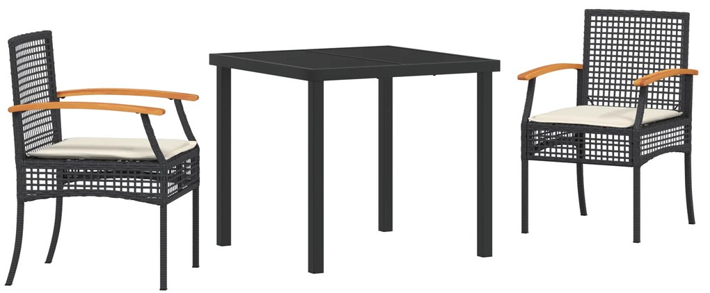 vidaXL Σέτ φαγητού για κήπο 3 pcs Μαύρο συνθετικό ρατάν