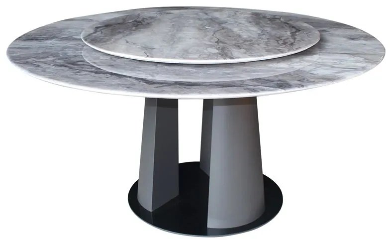 WOODWELL LAZY SUSAN Τραπέζι με κεντρική Περιστρεφόμενη επιφάνεια, Βάση Μέταλλο-Επιφάνεια Μάρμαρο Φ150-95x76cm ΕΜ784,1