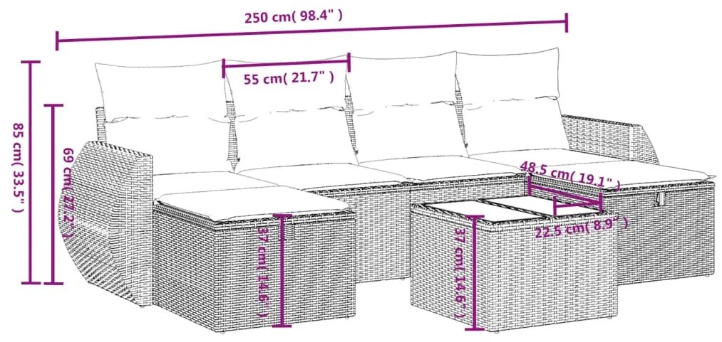 Σετ Καναπέ Κήπου 6 τεμ. Μικτό Μπεζ Συνθετικό Ρατάν με Μαξιλάρια - Μπεζ