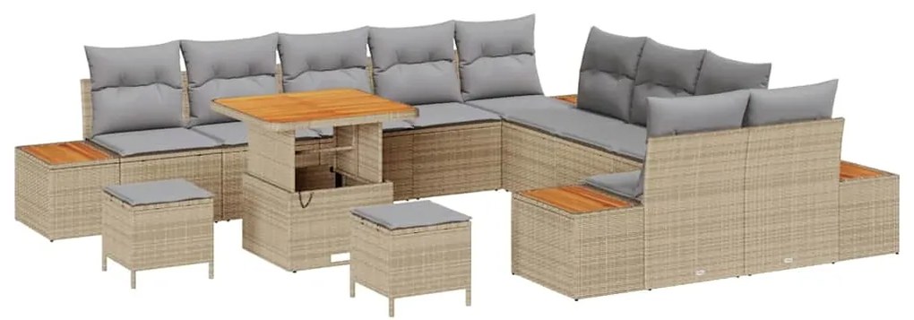 vidaXL Σετ Καναπέ Κήπου με μαξιλάρι 13 pcs Μπεζ Πολυ ράταν