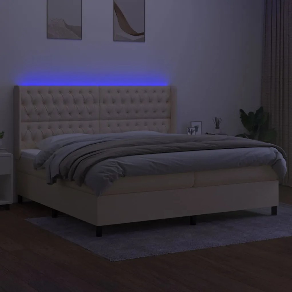 ΚΡΕΒΑΤΙ BOXSPRING ΜΕ ΣΤΡΩΜΑ &amp; LED ΚΡΕΜ 200X200 ΕΚ. ΥΦΑΣΜΑΤΙΝΟ 3138586