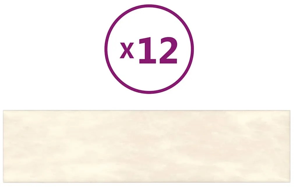 vidaXL Πάνελ Τοίχου 12 τεμ. Κρέμα 60x15 εκ. 1,08 μ² Βελούδινα
