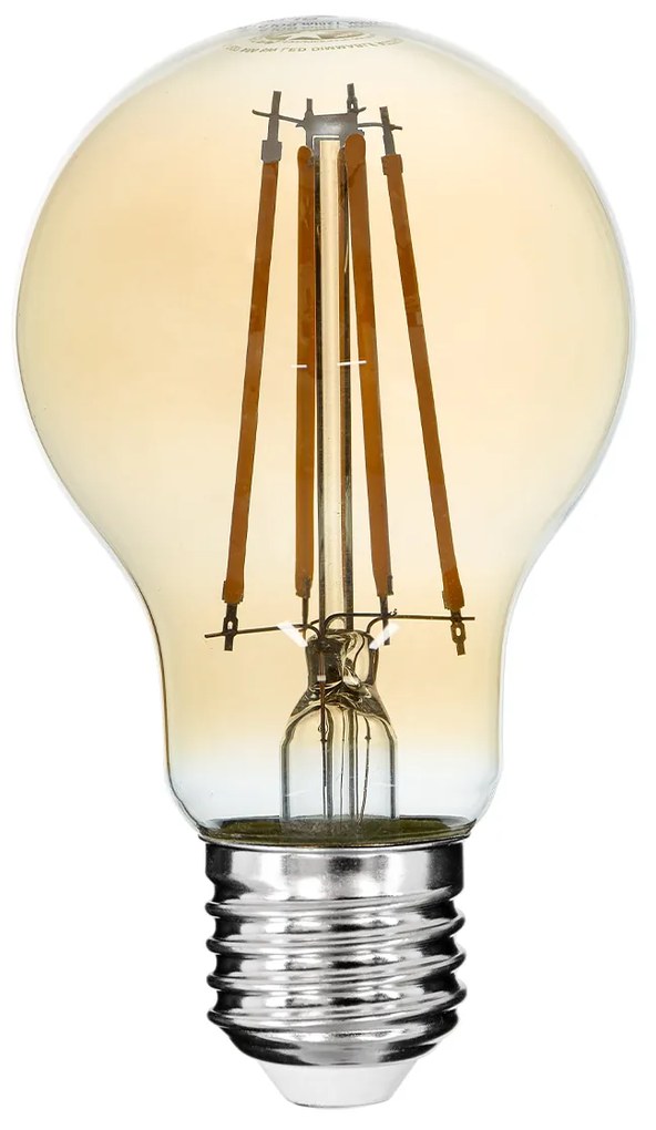 GloboStar 99037 LED Long Filament Bulb E27 A60 Globe 8W 720lm 360° AC 220-240V IP20 D6 x H10.5cm Ultra Θερμό Λευκό 2200K με Μελί Γυαλί - Dimmable - 3 Years Warranty - 99037