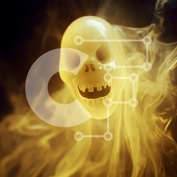 Intra Συλλεκτικό Ξύλινο Παζλ Plywood 4mm - Κίτρινο κρανίο που επιπλέει στον αέρα Σε Ξύλινο Κουτί - Διαστάσεις Puzzle: 10x10 cm – 25 κομμάτια