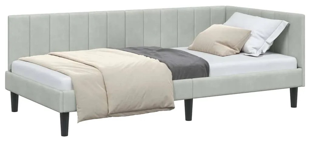 vidaXL Κρεβάτι Γωνίας με κεφαλάρι Ανοιχτό γκρι 90 x 190 cm Βελούδο