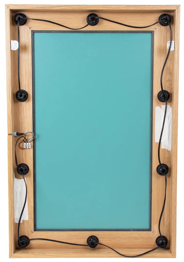 GloboStar® MAKEUP MIRROR-60x90-1 Μοντέρνος Καθρέπτης Μακιγιάζ με Πλαίσιο Φυσικού Ξύλου με Διακόπτη On/Off 10 x E27 AC220-240V - Μ60 x Π7 x Υ90cm - Μπεζ Δρυς