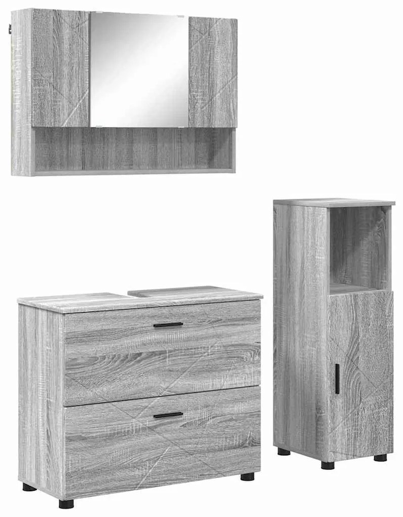 vidaXL Σετ Επίπλων Μπάνιου με ράφι 3 pcs Γκρι sonoma 76,5 x 35 x 64 εκ