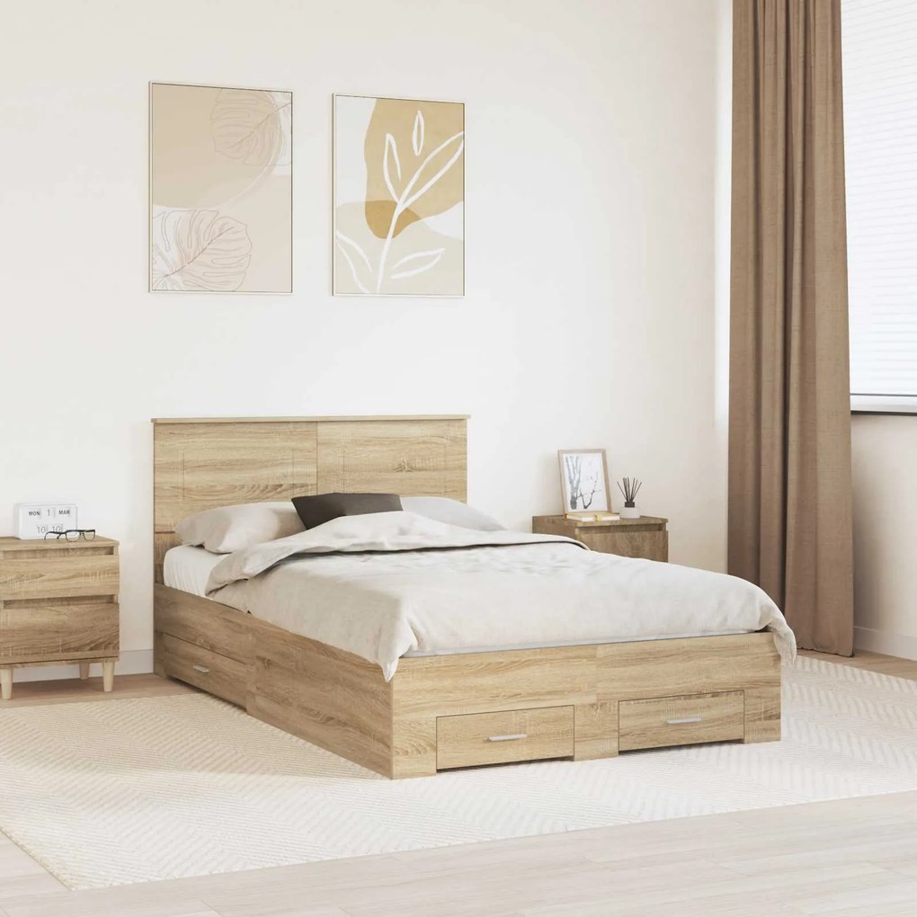 Σκελετός Κρεβατιού Δρύς Sonoma 135 x 190 cm Επεξεργασμένο ξύλο
