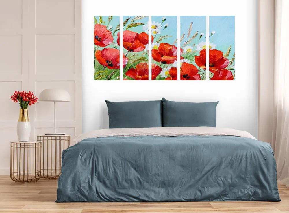 Εικόνα 5 μερών μιας κόκκινης παπαρούνας σε ένα χωράφι - 100x50