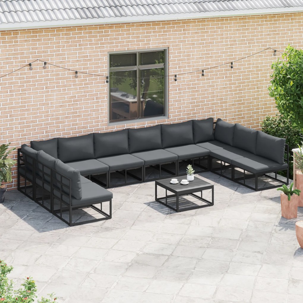 vidaXL Σετ Καναπέ Κήπου 11 pcs Μαύρο 70 x 70 x 32 εκ Αλουμίνιο