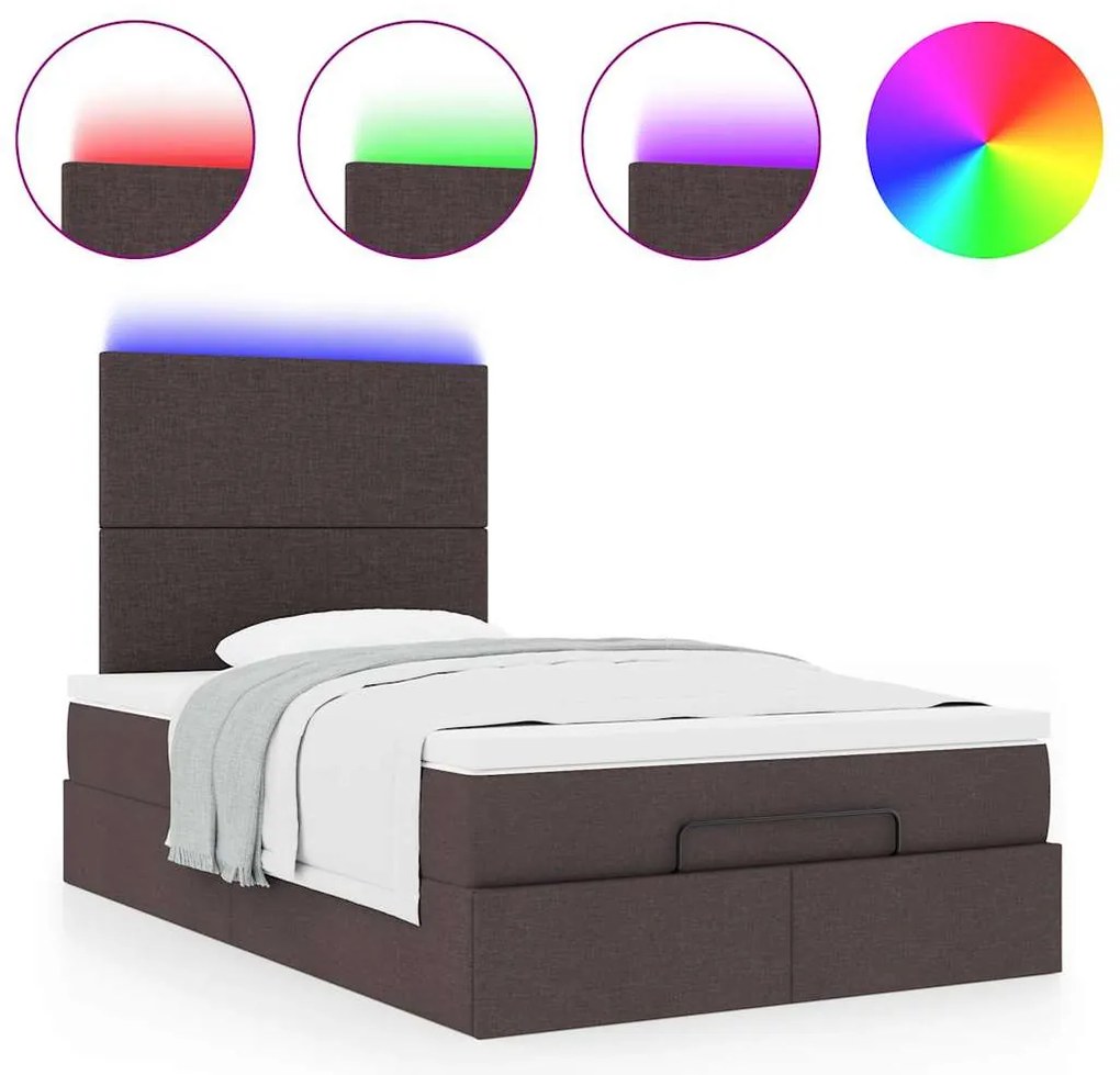 Οθωμανικό κρεβάτι με στρώμα & LEDs Σκούρο καφέ 120x190cm ύφασμα 3313909
