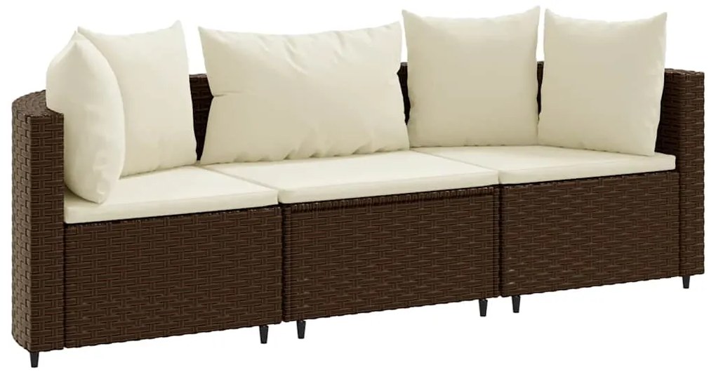 vidaXL Σαλόνι Κήπου Σετ 3 τεμ. Καφέ από Συνθετικό Ρατάν με Μαξιλάρια