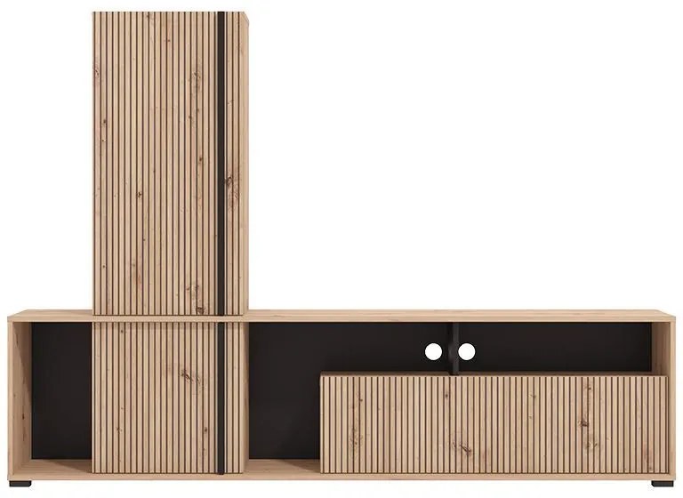 Κέντρο Ψυχαγωγίας - Σύνθεση Chania Artisan Oak - Artisan Oak με Μαύρες Γραμμές - Μαύρο 196x33x140 εκ.