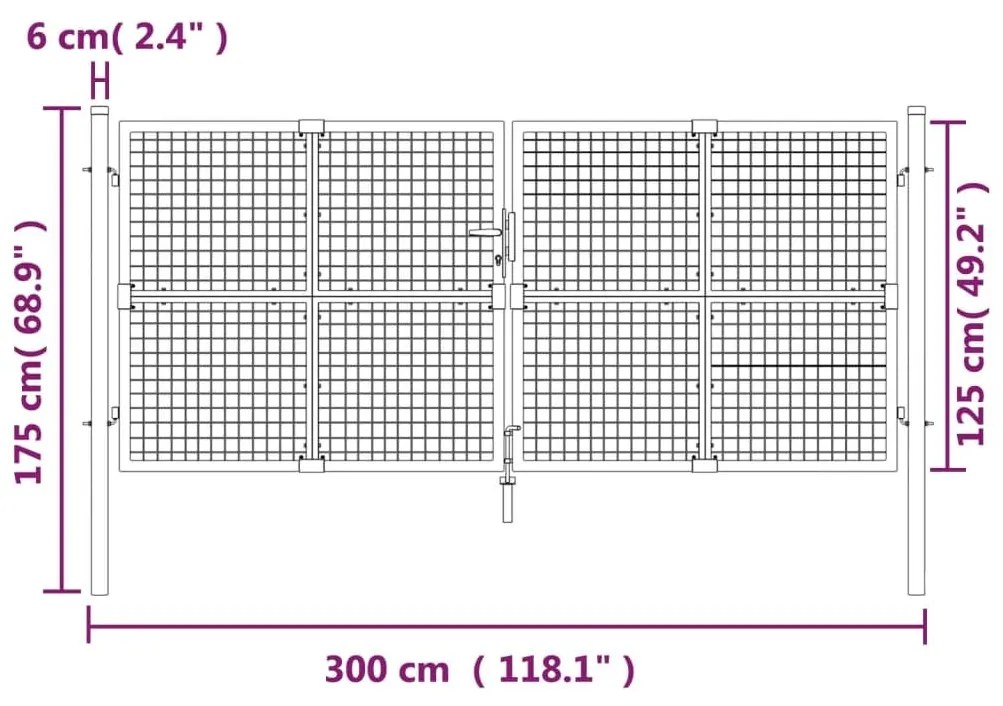 Πόρτα Περίφραξης με Πλέγμα Ασημί 300 x 175 εκ. Γαλβαν. Χάλυβας - Ασήμι