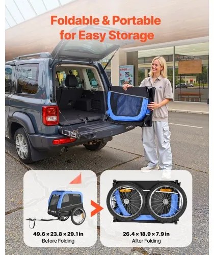 VEVOR Dog Bike Trailer, Supports up to 30 kg, Pet Cart Bicycle Carrier for Small &amp; Medium Dogs, Easy Folding Frame with Quick Release Wheel, Universal Bicycle Coupler, Reflector, Flag, Internal Leash