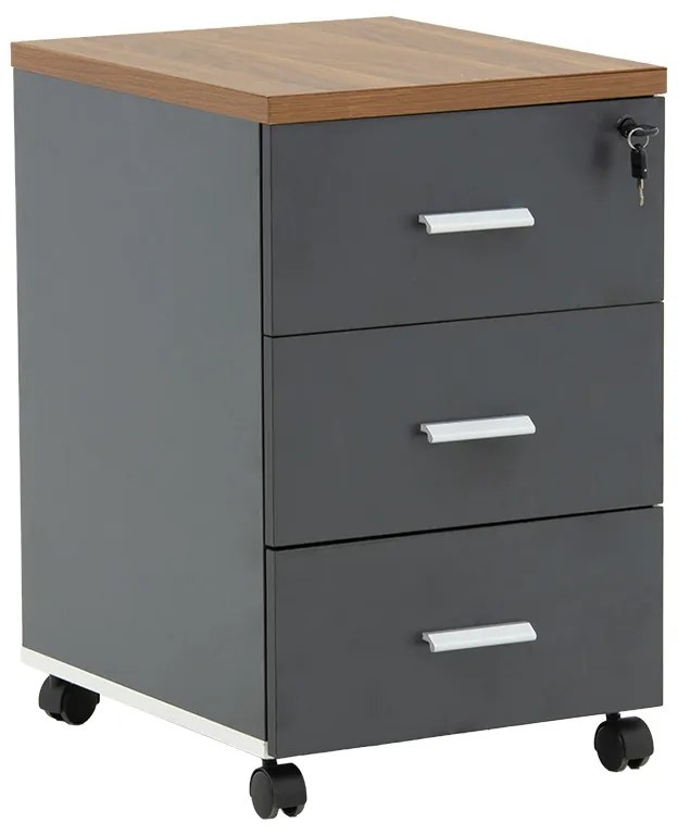 Συρταριέρα επαγγελματική τροχήλατη Oscar pakoworld 3ων συρταριών καρυδί-ανθρακί 40x48x63εκ