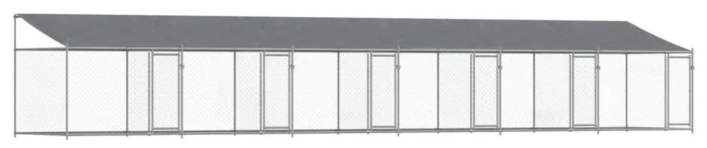 Κλουβί Σκύλου με Οροφή και Πόρτες Γκρι 12x2x2 μ. Γαλβ. Χάλυβας - Γκρι