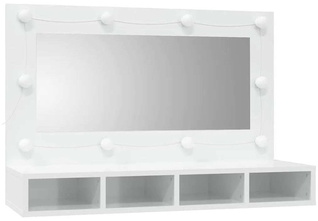 vidaXL Έπιπλο Καθρέπτη με LED Γυαλιστερό Λευκό 90 x 31,5 x 62 εκ.