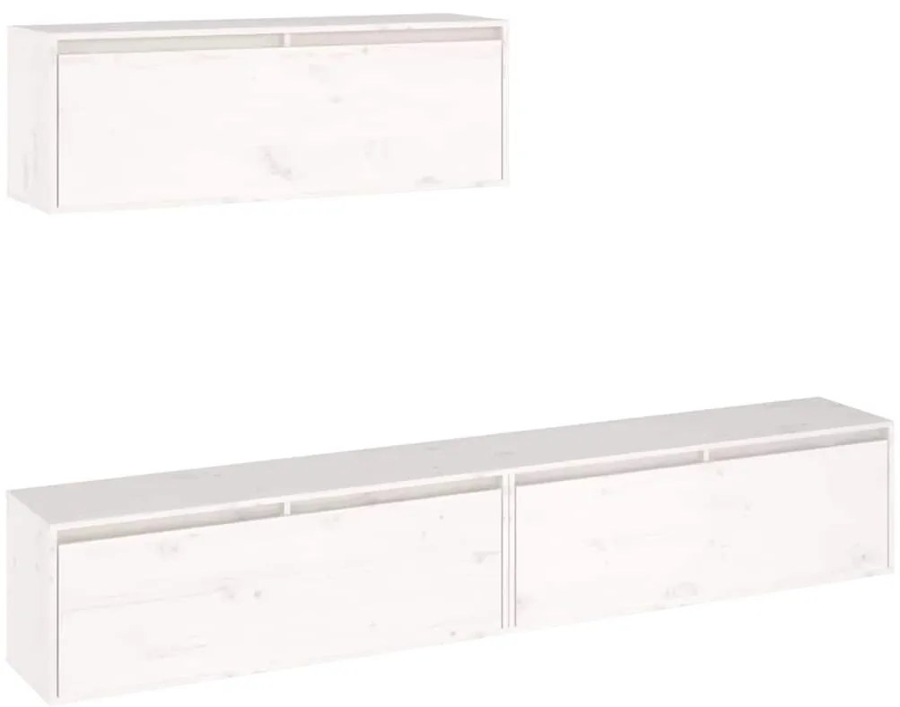 vidaXL σετ ντουλάπι τηλεόρασης 3 τεμαχίων Λευκό μασίφ ξύλο πεύκο