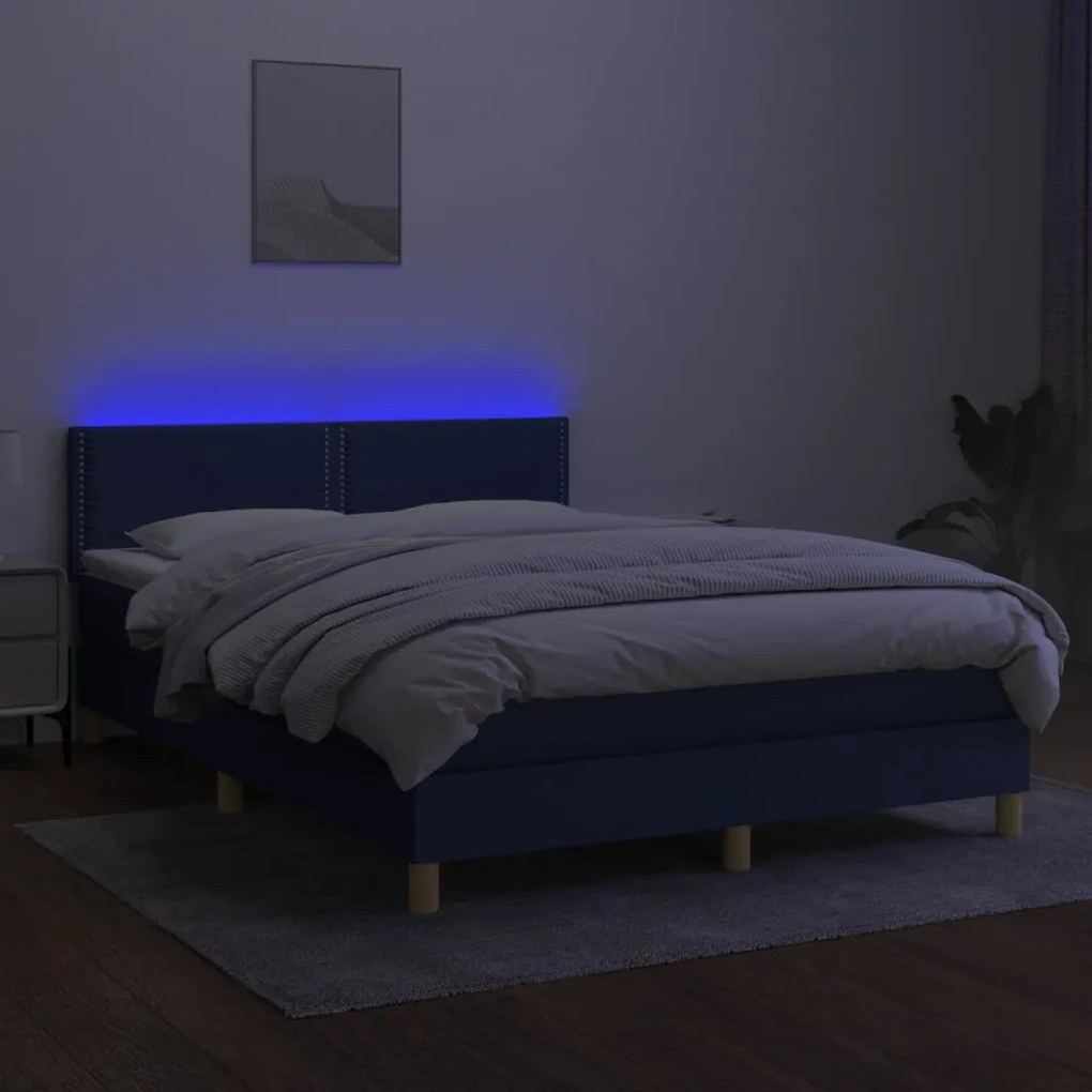 ΚΡΕΒΑΤΙ BOXSPRING ΜΕ ΣΤΡΩΜΑ &amp; LED ΜΠΛΕ 140X200 ΕΚ. ΥΦΑΣΜΑΤΙΝΟ 3133643