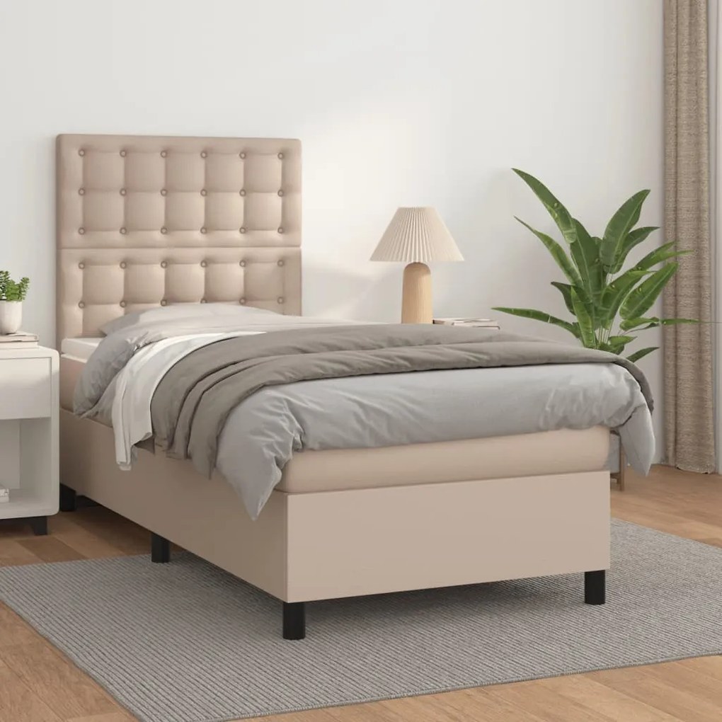 vidaXL Κρεβάτι Boxspring με Στρώμα Καπουτσίνο 100x200εκ.από Συνθ.Δέρμα