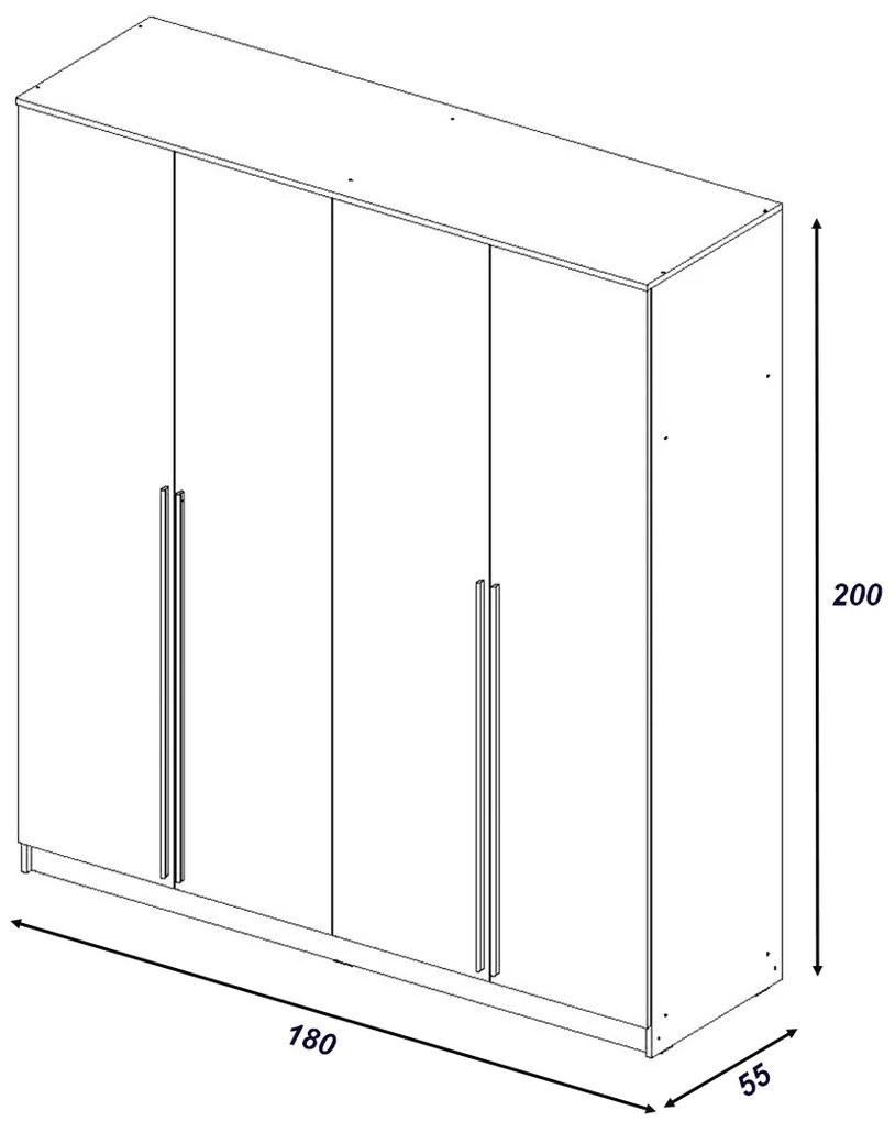 Τετράφυλλη Ντουλάπα Ρούχων LUMEA Λευκό 180x55x200