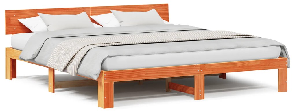 vidaXL Κρεβάτι με κεφαλάρι Κερωμένο Καφέ 180x200 εκ. Μασίφ ξύλο πεύκου