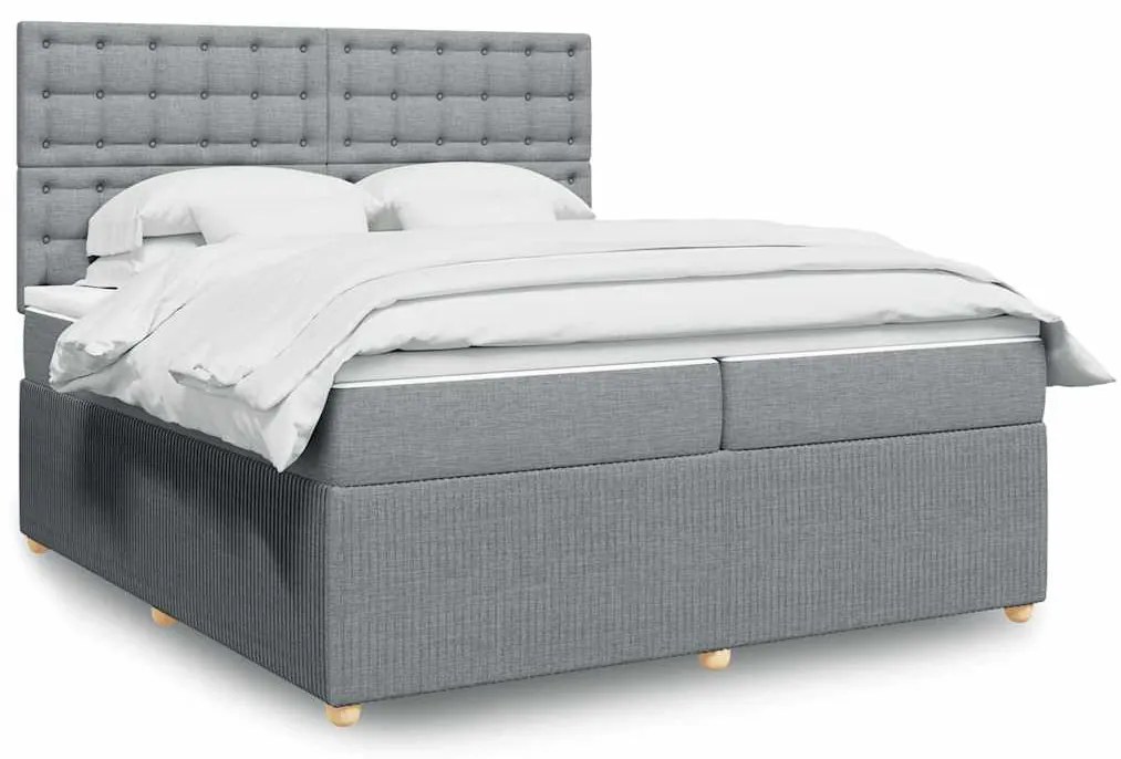 vidaXL Κρεβάτι Boxspring με Στρώμα Ανοιχτό Γκρι 200x200 εκ. Υφασμάτινο