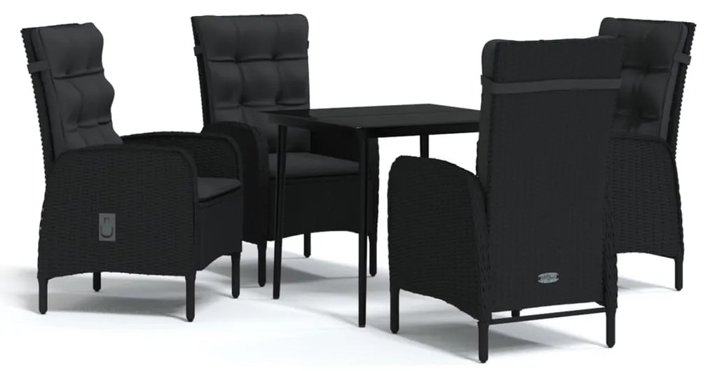 vidaXL Σετ Τραπεζαρίας Κήπου 5 Τεμαχίων Μαύρο με Μαξιλάρια