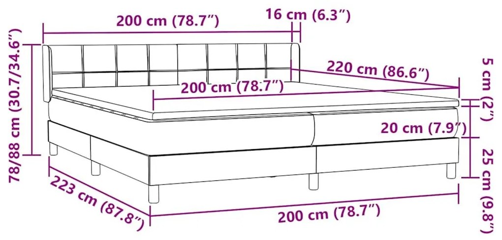 Box Spring κρεβάτι με στρώμα ανοιχτό γκρι 200x220 εκ. Βελούδινο - Γκρι