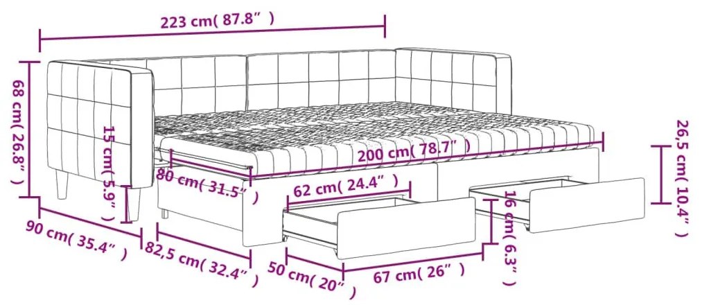 Καναπές Κρεβάτι Συρόμενος Μαύρος 80x200 εκ. Βελούδινος Συρτάρια - Μαύρο