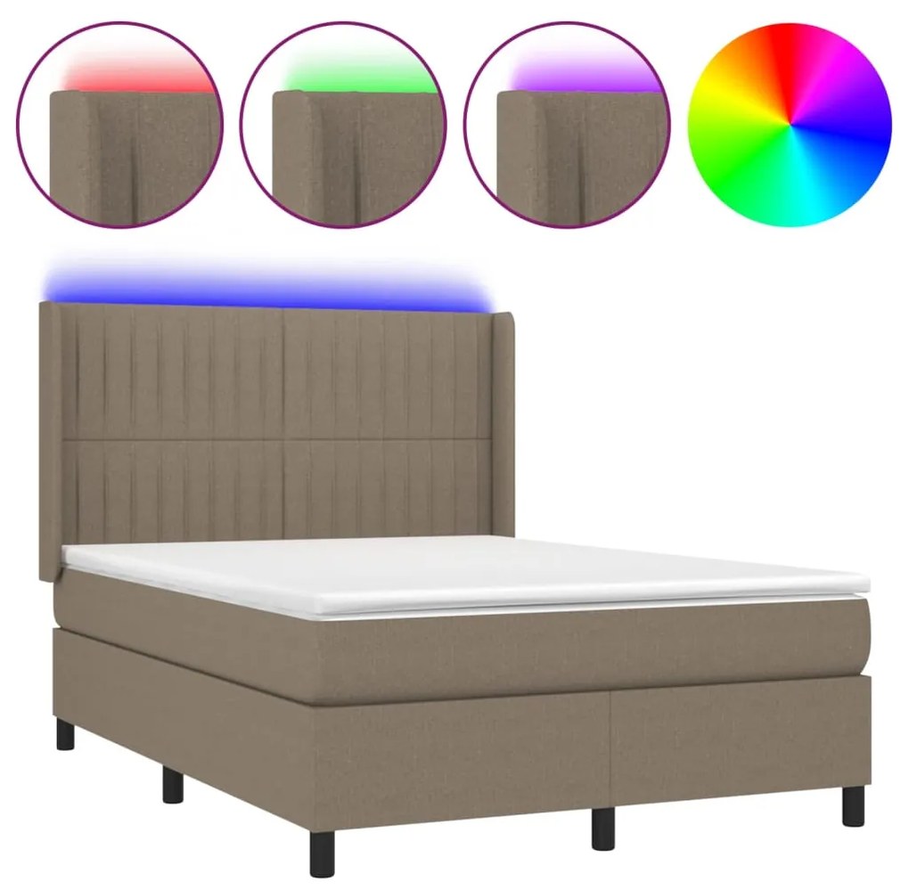 ΚΡΕΒΑΤΙ BOXSPRING ΜΕ ΣΤΡΩΜΑ &amp; LED TAUPE 140X200 ΕΚ. ΥΦΑΣΜΑΤΙΝΟ 3138481