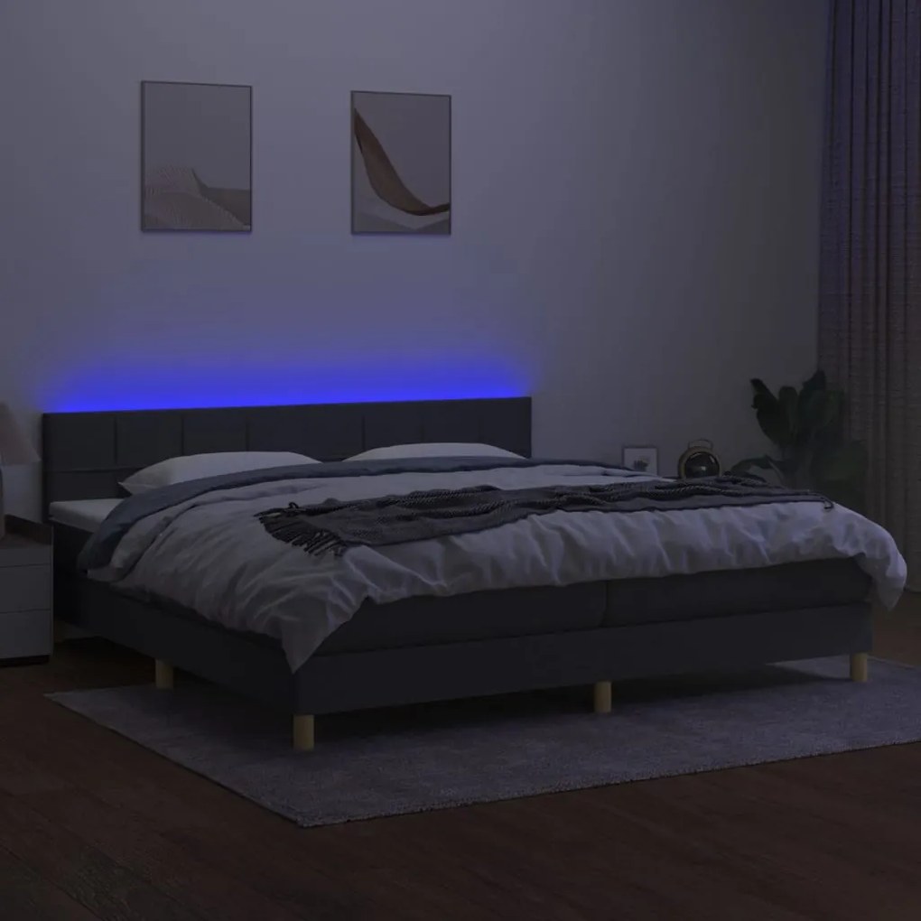 ΚΡΕΒΑΤΙ BOXSPRING ΜΕ ΣΤΡΩΜΑ &amp; LED ΣΚ.ΓΚΡΙ 200X200ΕΚ. ΥΦΑΣΜΑΤΙΝΟ 3133742