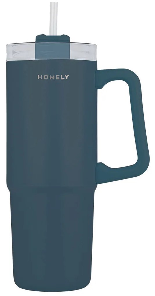 Θερμός Ανοξείδωτος Straw Tumbler 14x8,8x22,5εκ.-900ml Homely Indigo Blue Estia 01-34511