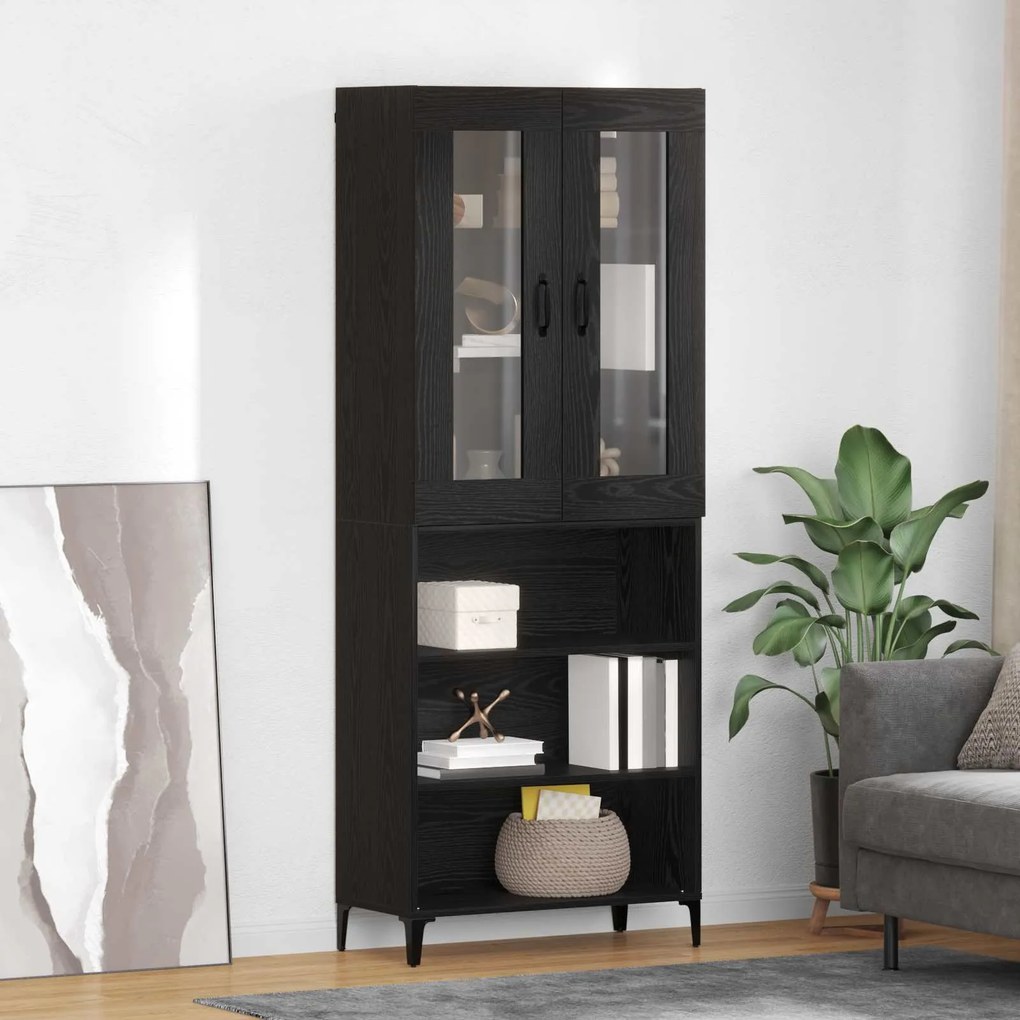 Highboard Μαύρη Οξυά 69,5 x 34 x 180 εκ. Επεξεργασμένο ξύλο