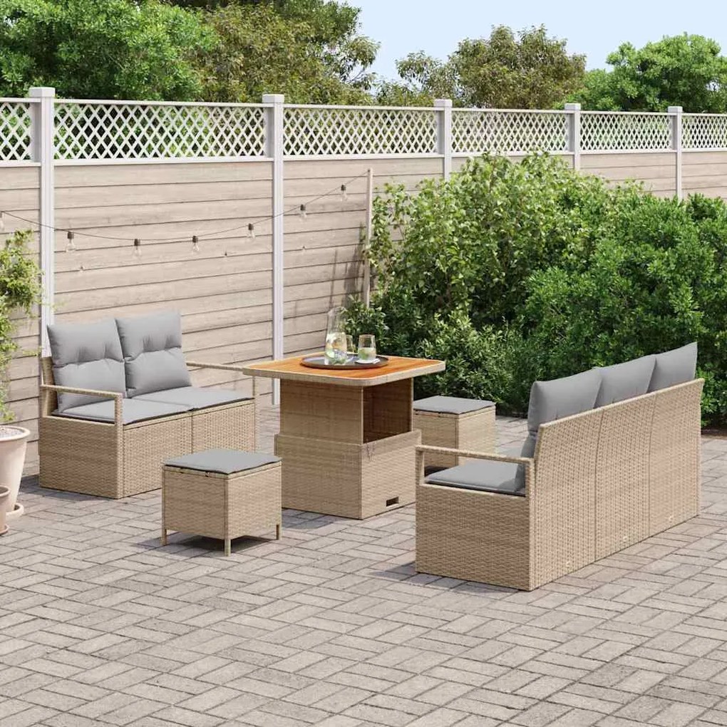 vidaXL Σετ Καναπέ Κήπου με μαξιλάρι 8 pcs Μπεζ Πολυ ράταν