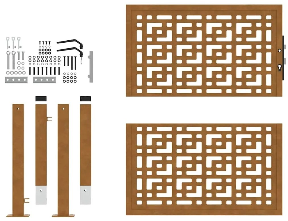 Πύλη κήπου 105x105 cm Σταυρός σχεδιασμού από διαβρωμένο χάλυβα - Καφέ