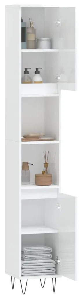 vidaXL Ντουλάπι Μπάνιου Γυαλιστερό Λευκό 30x30x190 εκ. Επεξεργ. Ξύλο